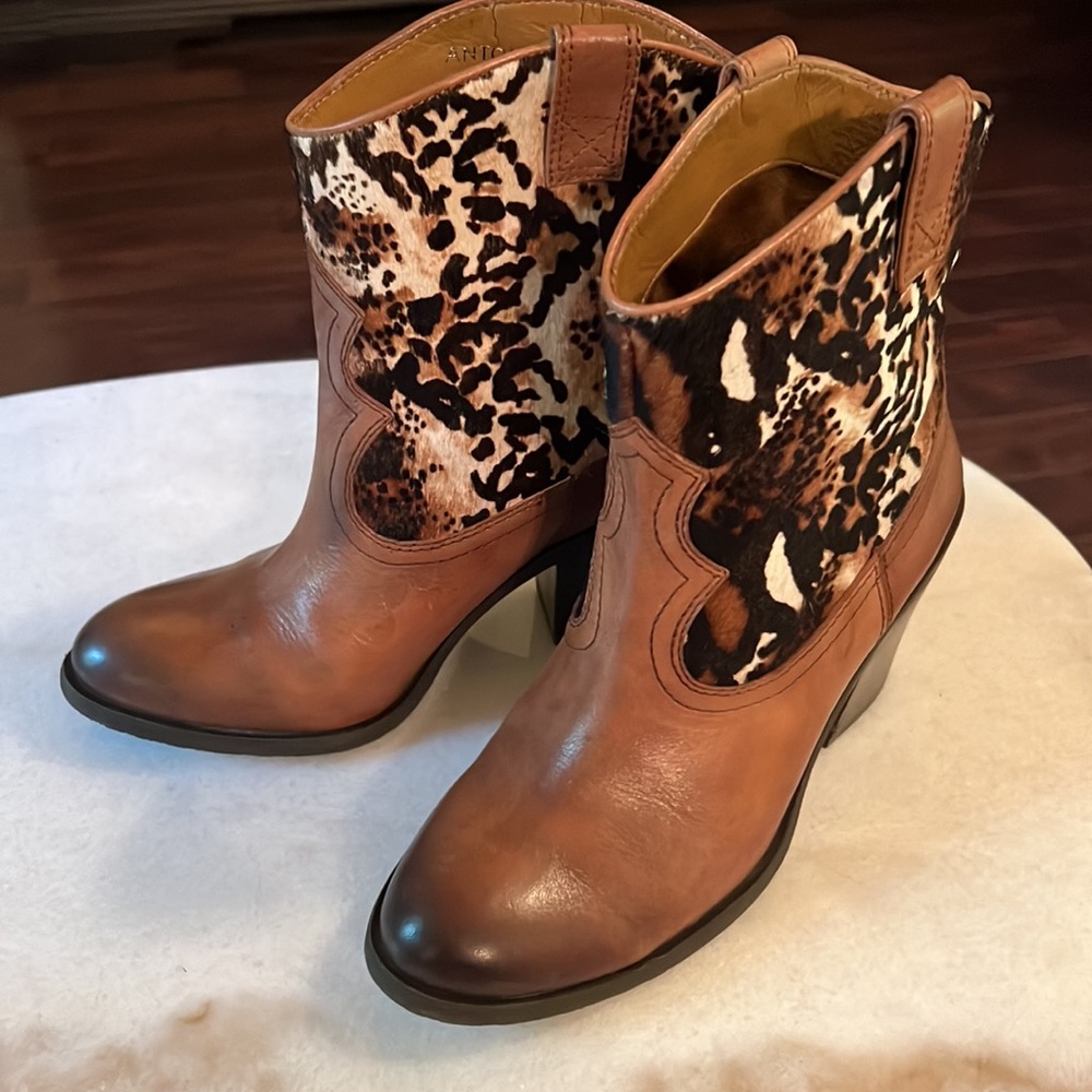 Antonio Melani Leather and Calf Hair Western Boots Size 7.5 Brown - Picture 2 of 12